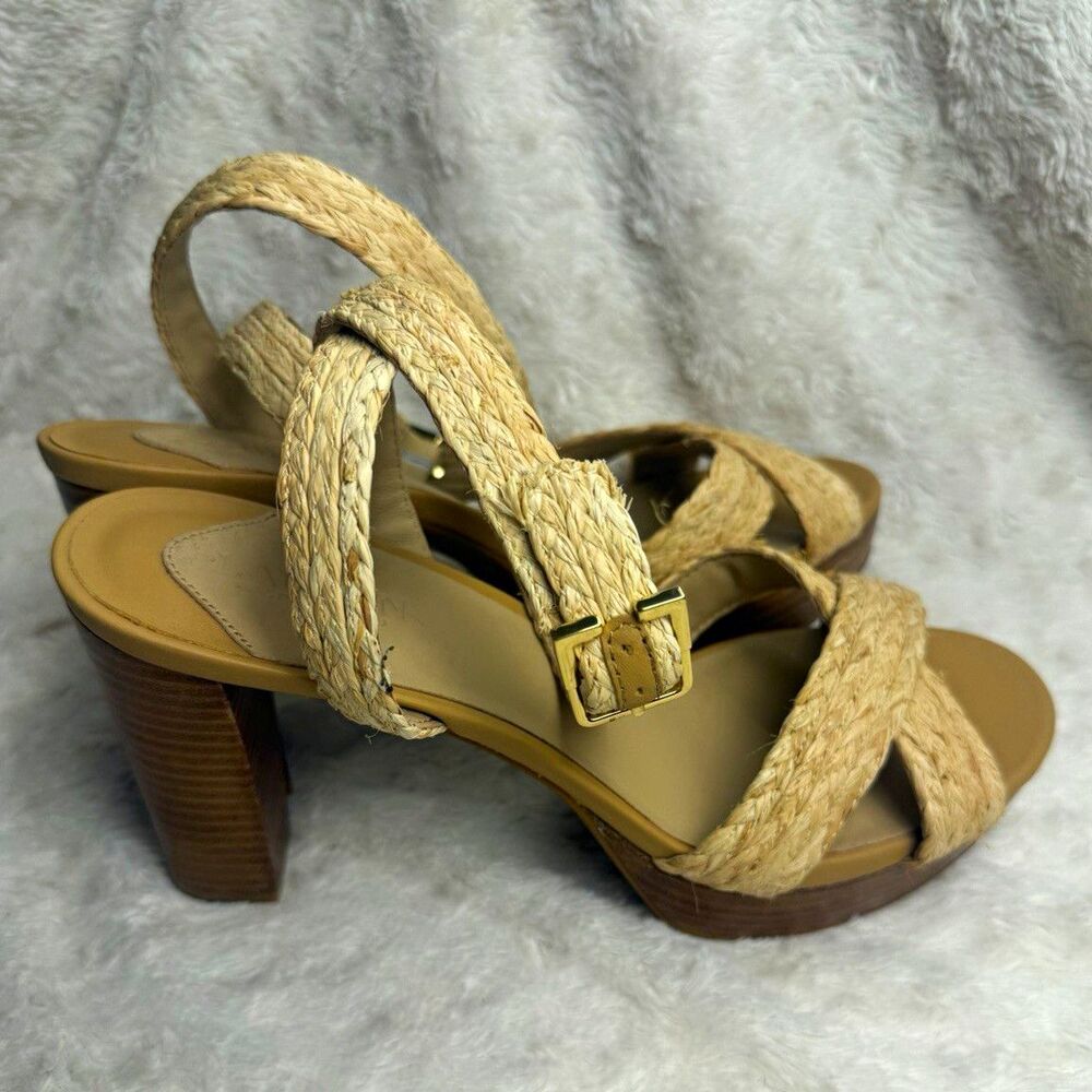 Lauren Ralph Lauren Beige Raffia Strappy Ankle Strap Buckle Sandals US 9